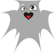 grey Cartoon Ghost with red heart form tongue