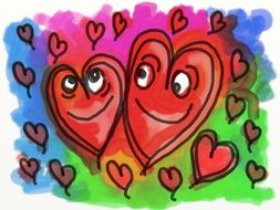painted red heart on a colorful background