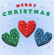 hearts as decorations for a christmas card