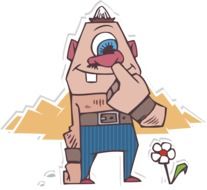 drawn cartoon cyclops with a finger in his nose