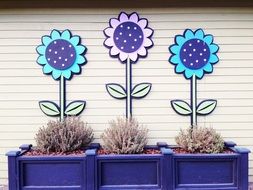 cartoon Flowers, wall art at boxes with potted plants
