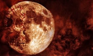 skull on the moon in the red fog