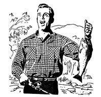 vintage drawing of a fisherman with a fish in his hand