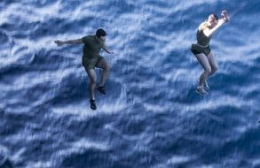 Jumping into the ocean