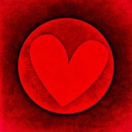 red romantic heart on the red background