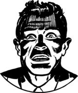 Face of man in Fear, black and white drawing