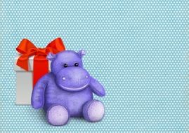painted purple plush hippo and present