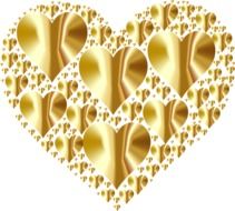 gold hearts in the shape of a heart on the white background