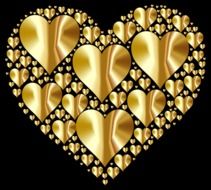 golden hearts on the black background