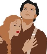 frightened young Couple, illustration to titanic movie