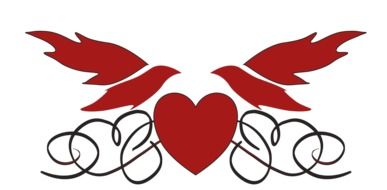 Red Heart and doves on white background clipart