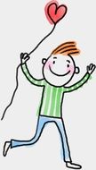 drawing funny boy with a heart balloon