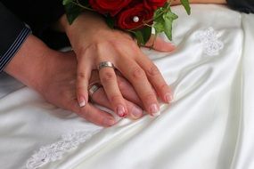 rings on the hands of a wedding couple