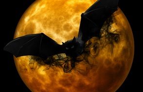 creepy bat on the moon background