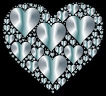 metallic hearts on the black background