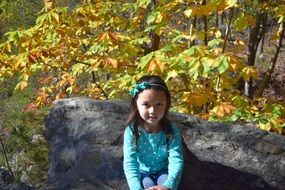 Smiling child Girl posing outdoor at Autumn