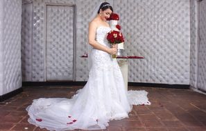 portrait of a bride in a white room