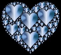 isolated metallic hearts on the black background