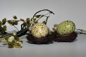 two easter eggs in nests