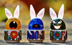 Easter funny eggs with bunny ears