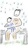 Father and Child in the rain