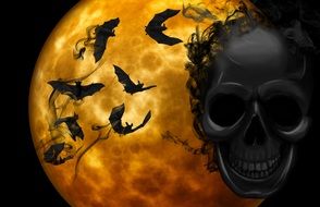 mystical skull and flying bats