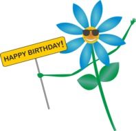 blue flower with banner Happy Birthday