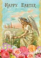 Easter card with the image of an angel and lamb