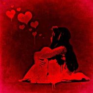 romantic girl on the red background