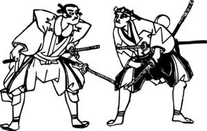 graphic depiction of two evil japanese samurai