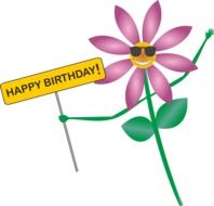 purple flower with banner Happy Birthday