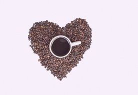 Heart beans and Coffee Cup