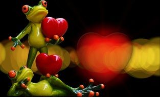 figurines of green frogs with red hearts