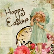 vintage Easter greeting card with little girl