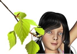 portrait of a brunette near a green branch as a graphic image