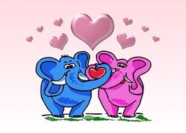 loving couple of elephants under the hearts