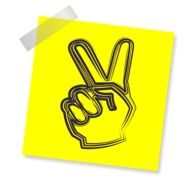 victory symbol on a yellow sheet