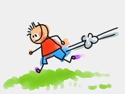 running child as a colorful sketch