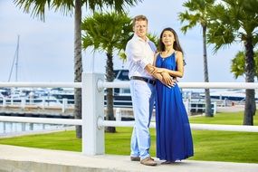 couple in honeymoon on the promenade