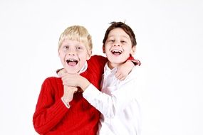 photo of two brothers in color sweaters