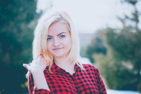 blonde in a plaid shirt