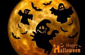 Halloween ghosts on the moon background
