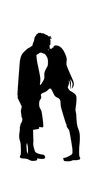 silhouette of a kissing couple on a white background