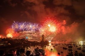 panoramic view of the New Year fireworks over Sydney