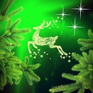 reindeer on a green wave with spruce branches