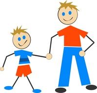 man and child boy holding hands, funny drawing