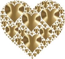 golden hearts in the shape of a heart on the white background