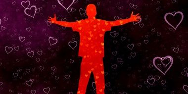 silhouette of a happy man on a background with hearts