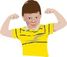 drawing of a boy with hands up