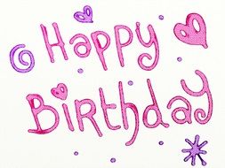 pink lettering with happy birthday on a white background